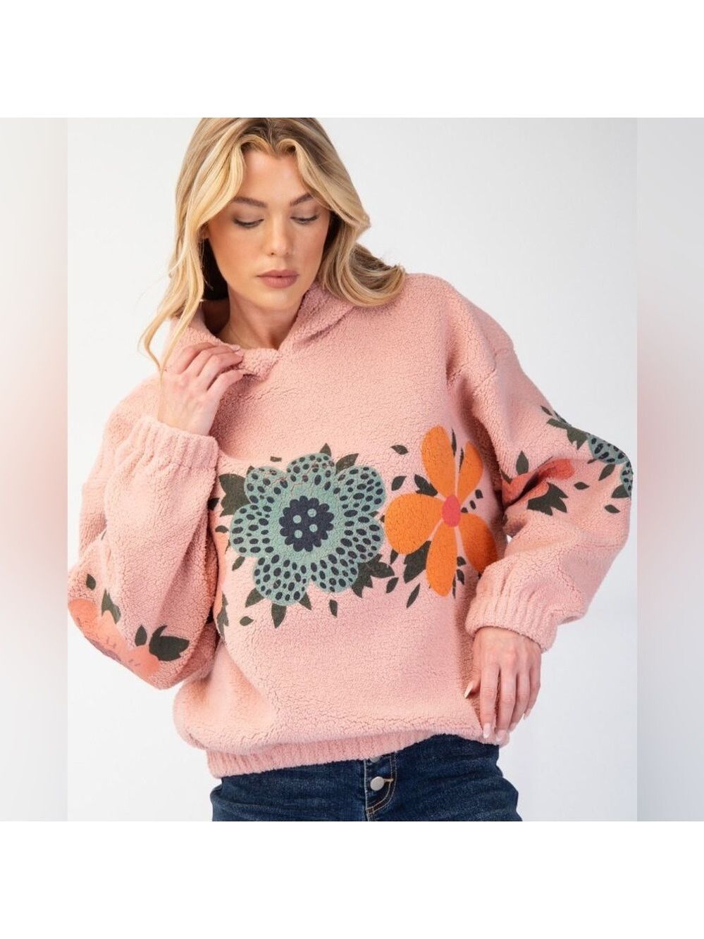 Pink Floral Teddy Pullover Jacket